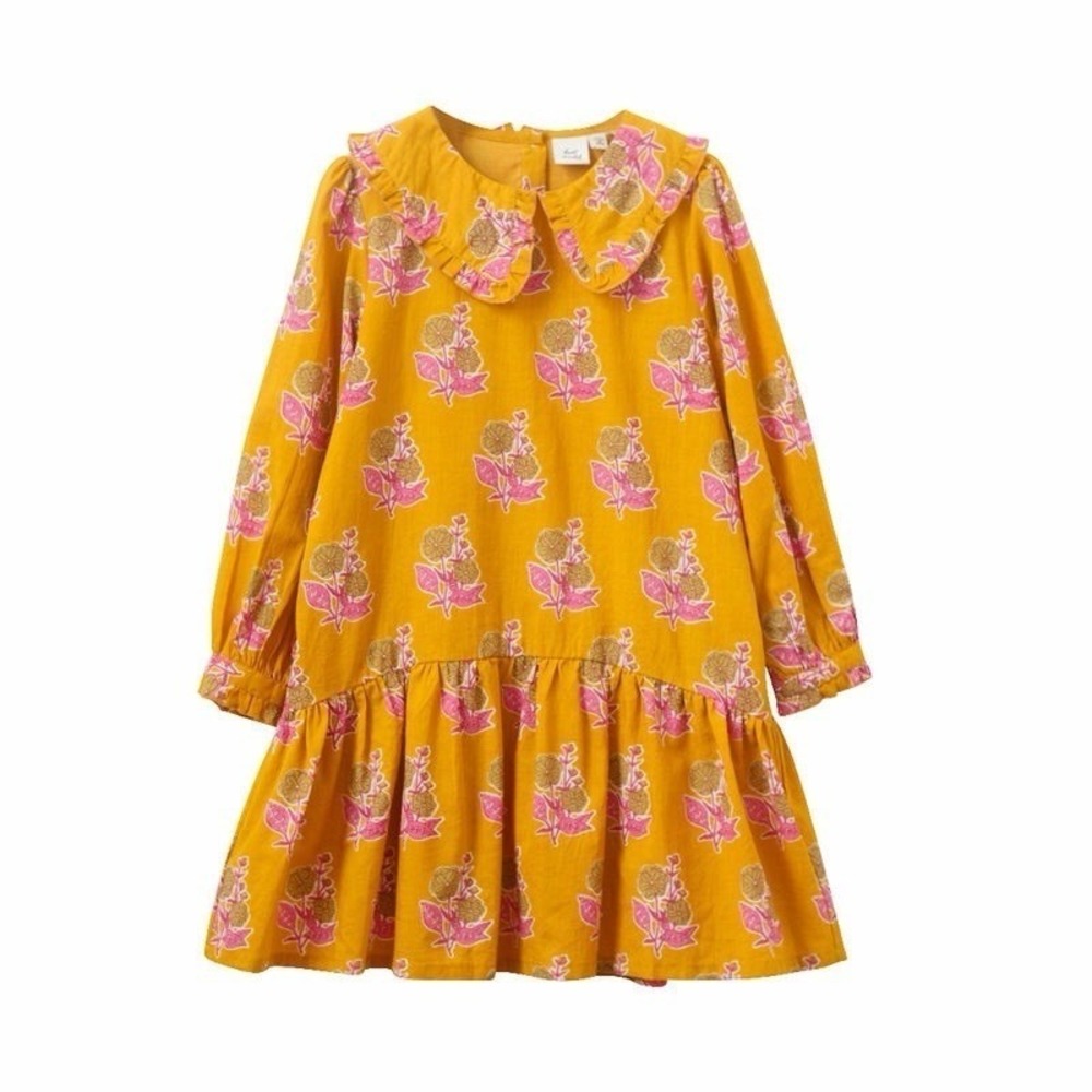 Beet World Girls Wide Collar Long Sleeve Dress Mustard & Pink 3-4Y NWT